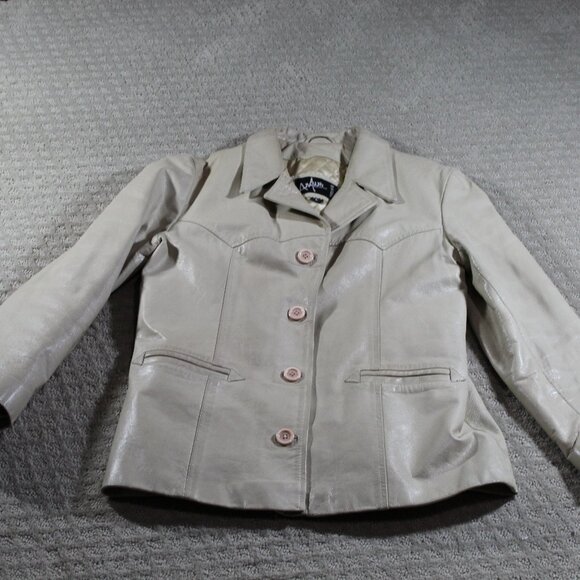 AnJun Collections by A-1 Global Size L Cream Leather Jacket - Picture 1 of 8